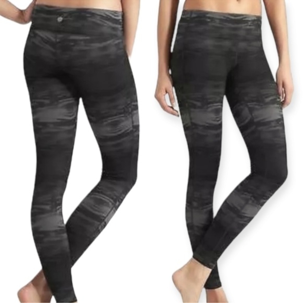 Athleta‎ Women’s Charcoal Grey Multi Flare Chaturanga Leggings   Sz S